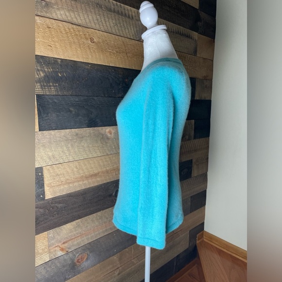 Talbots Pure Cashmere Tiffany Blue Sweater Size Petite Large - Picture 3 of 10